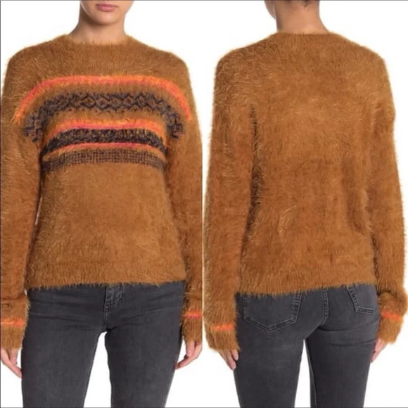 Abound Fluffy Fairisle Fuzzy Eyelash Sweater Top - Picture 1 of 7